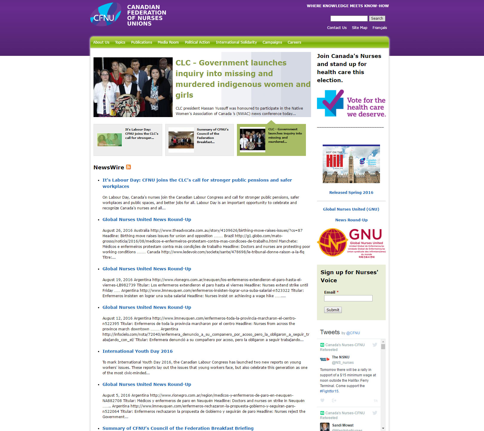 Canadian Federation of Nurses Union Website By Mediaforce